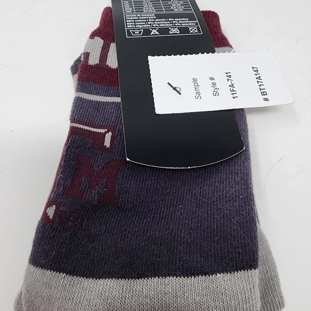 Adidas Texas A&M Aggies Socks Size L NCAA Crew Cotton Blend Maroon Grey 11FA-741